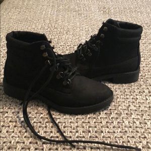 Black combat boots.